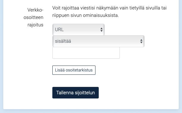 Sijoittelun osoitteen tarkistuksen asetukset
