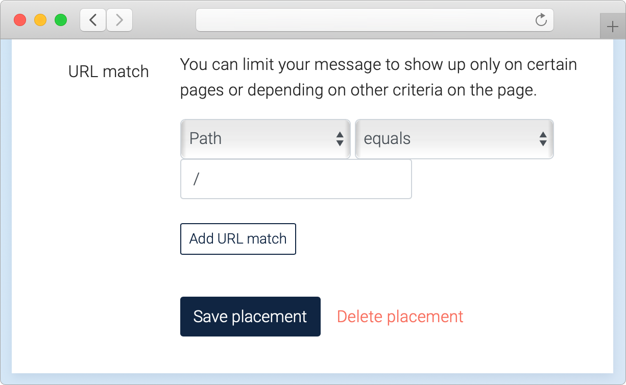 Placement URL Match settings window